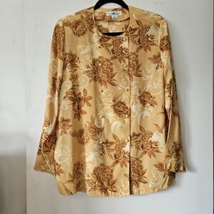 Saks Silk Double Breasted Carmel Print Blouse Vintage